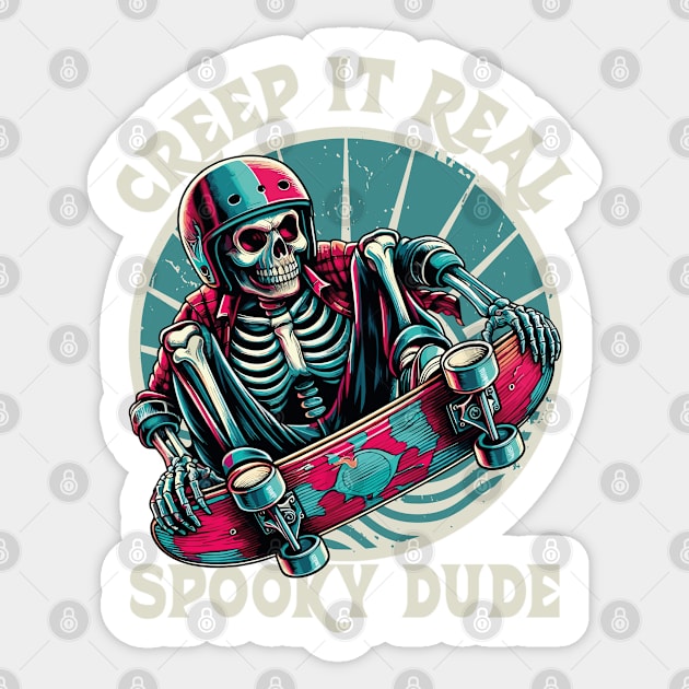 Halloween Creep It Real Ghost Skeleton Skater Costume Kids Sticker by JessArty